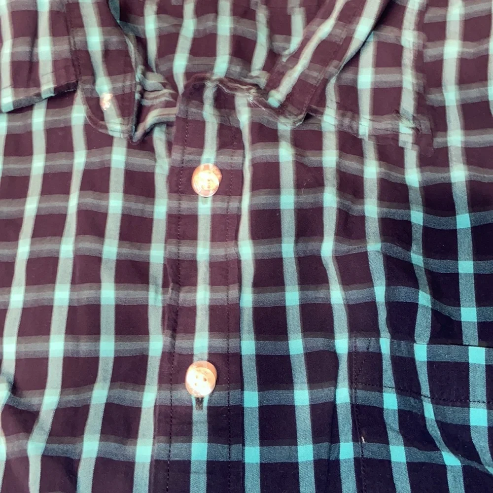 J. Crew button down long sleeved teal and black button downed shirt